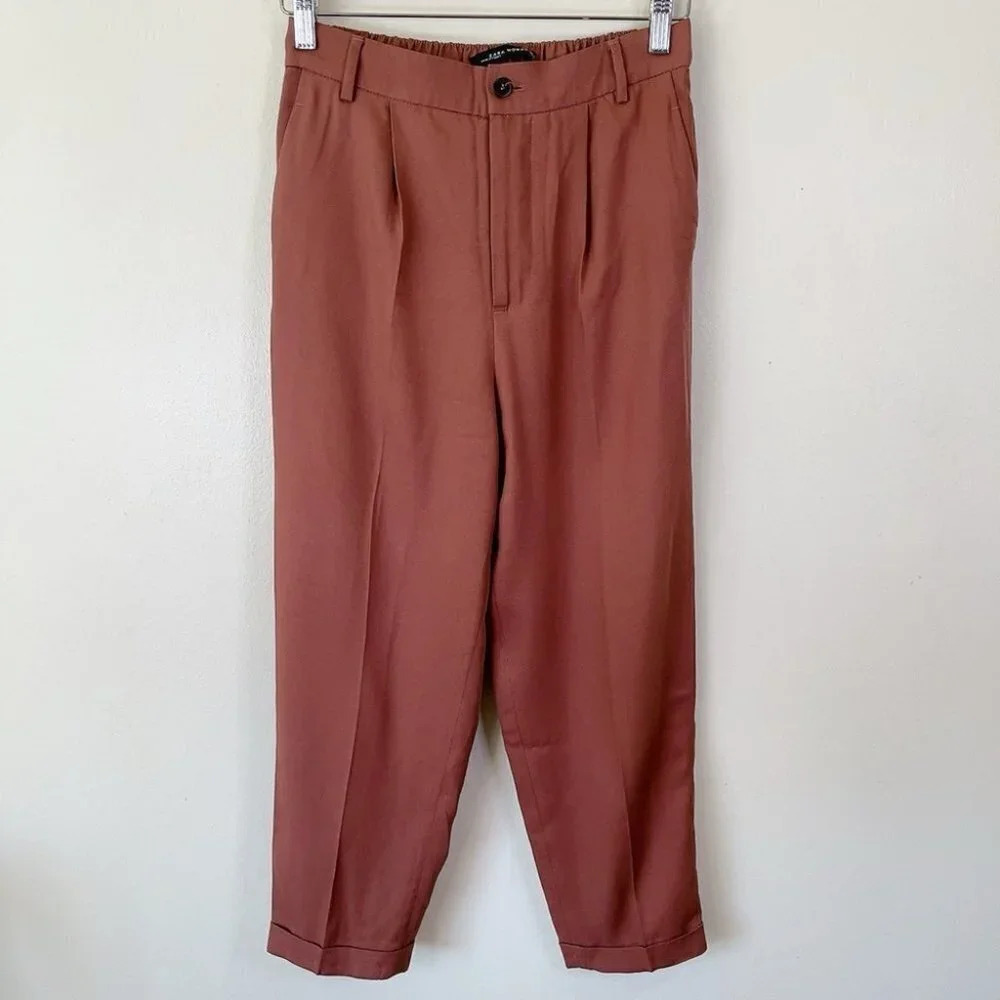 Zara Tapered Pleated Brown Trouser